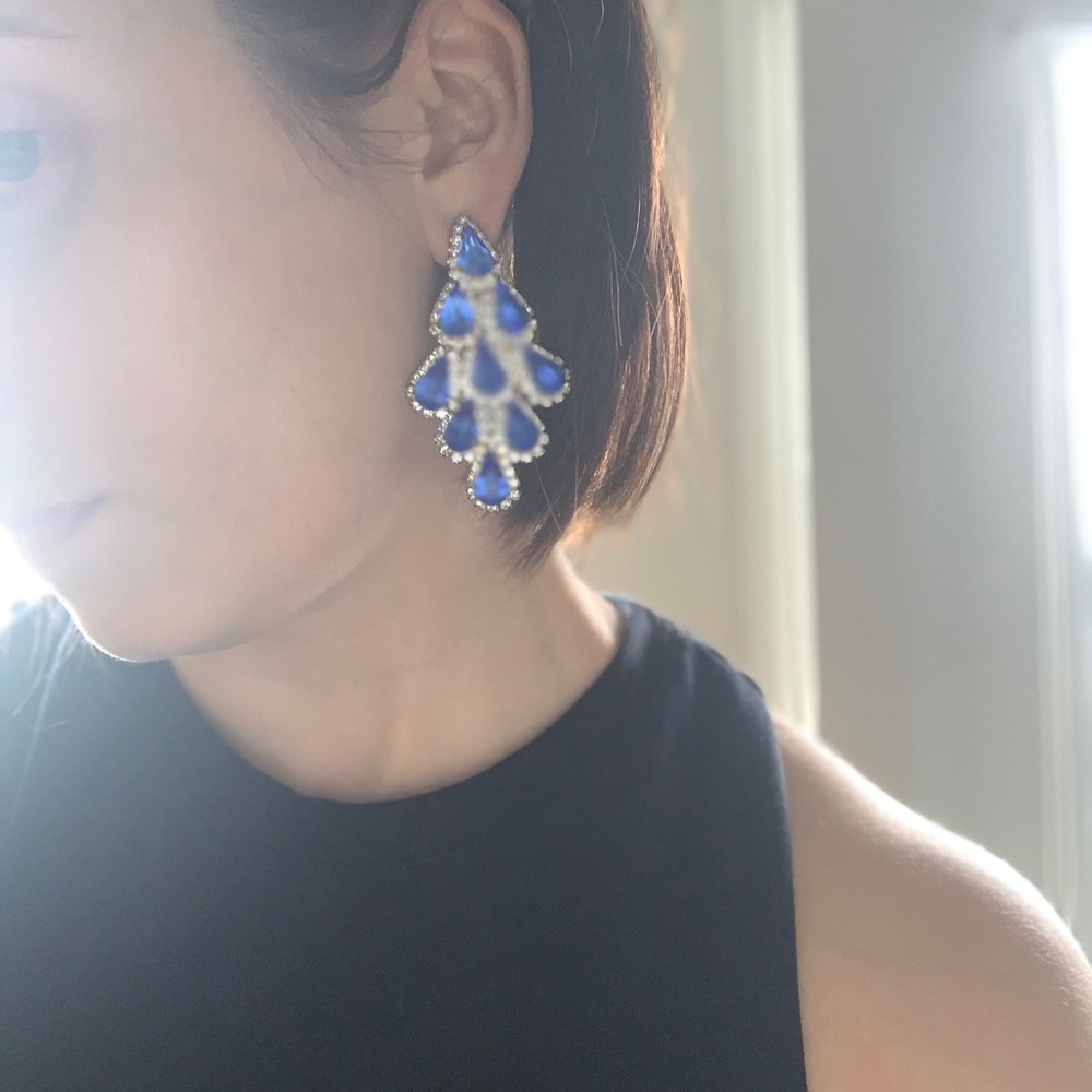 Blue Rhinestone Earrings - Picture 2 of 2